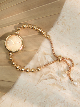 Gold Beaded Pull Tie Watch - ARULA - 