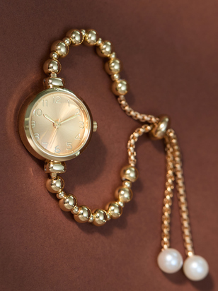 Gold Beaded Pull Tie Watch - ARULA - 