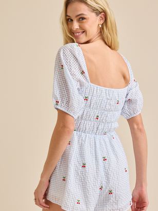 Natalia Cherry Gingham Romper - ARULA