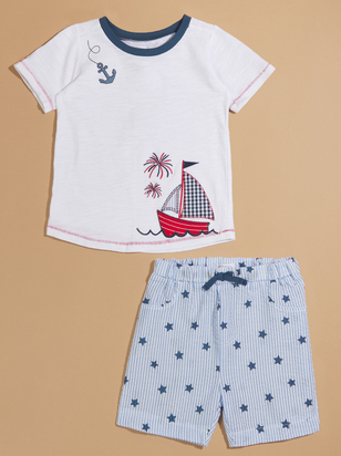Sailboat Tee and Striped Shorts Set by Mudpie - ARULA