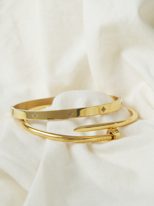 Stainless Steel Wrapped Nail Bangle Set - ARULA - 
