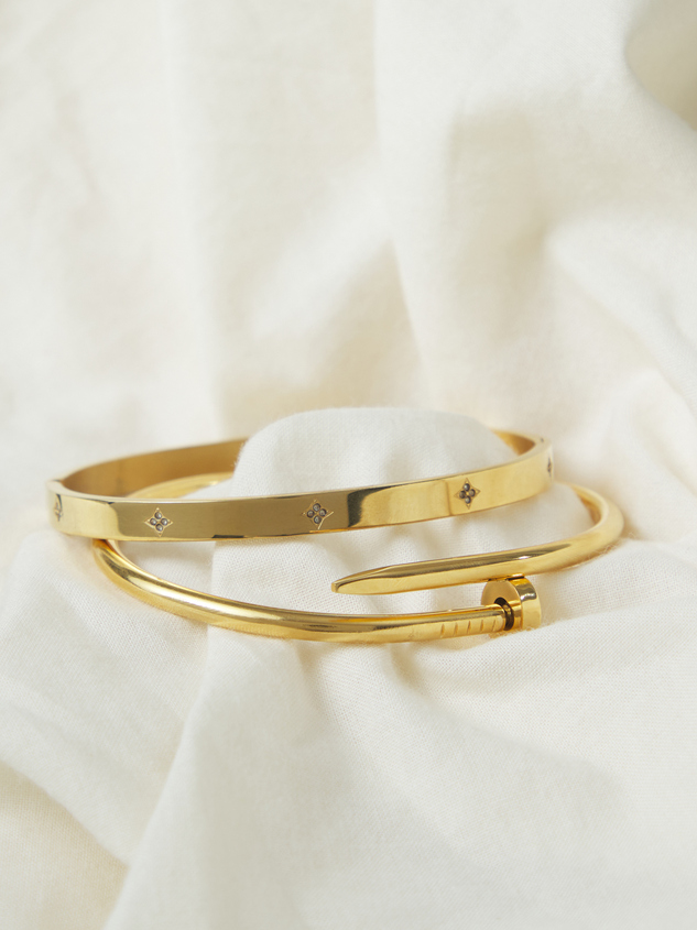 Stainless Steel Wrapped Nail Bangle Set - ARULA