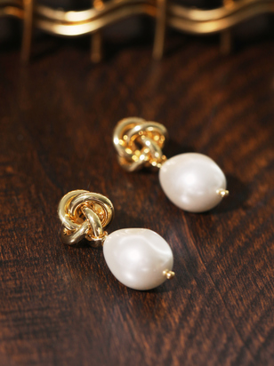 18K Gold Pearl Promise Dangle Earrings - ARULA