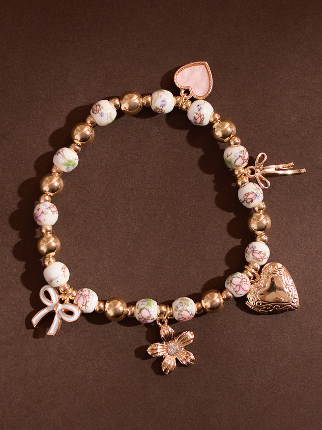 Painted Floral Bead Charm Bracelet - ARULA