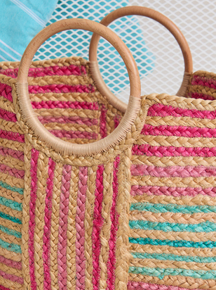 Striped Woven Beach Tote Bag - ARULA