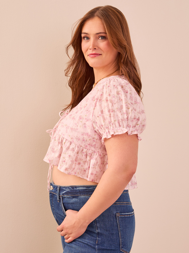 Jane Floral Tie front Peplum Top Detail 3 - ARULA