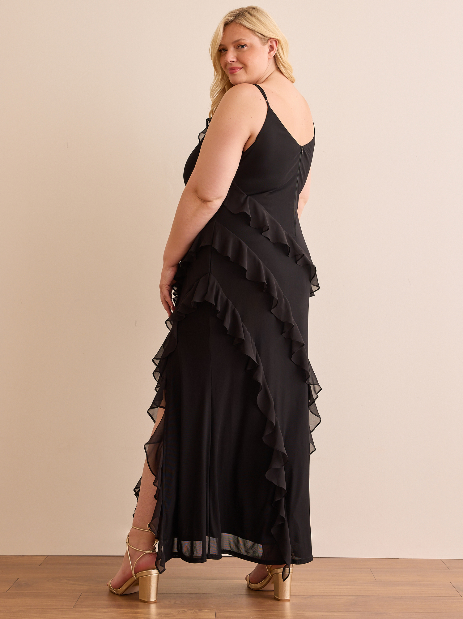 Bridgette Ruffle Maxi Dress in Black Arula