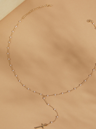 Dainty Beaded Pearl Cross Necklace - ARULA