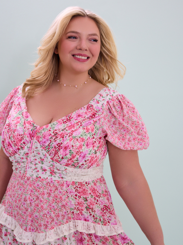 Aderny Patchwork Floral Mini Dress Detail 4 - ARULA