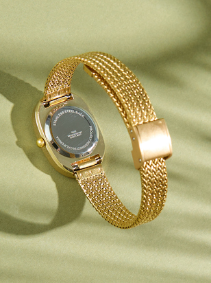 Oval Face Gold Woven Watch - ARULA