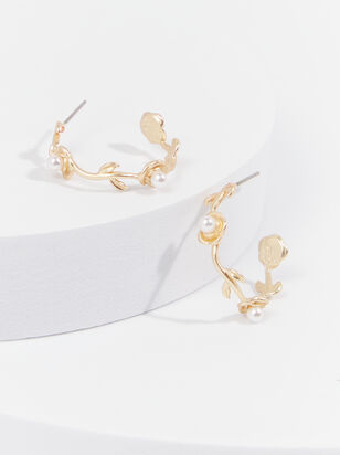 Floral Pearl Hoop Earrings - ARULA