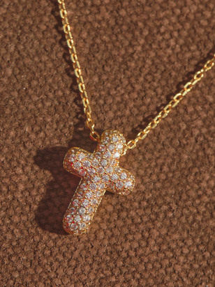 18K Gold Bubble Charm Cross Necklace - ARULA