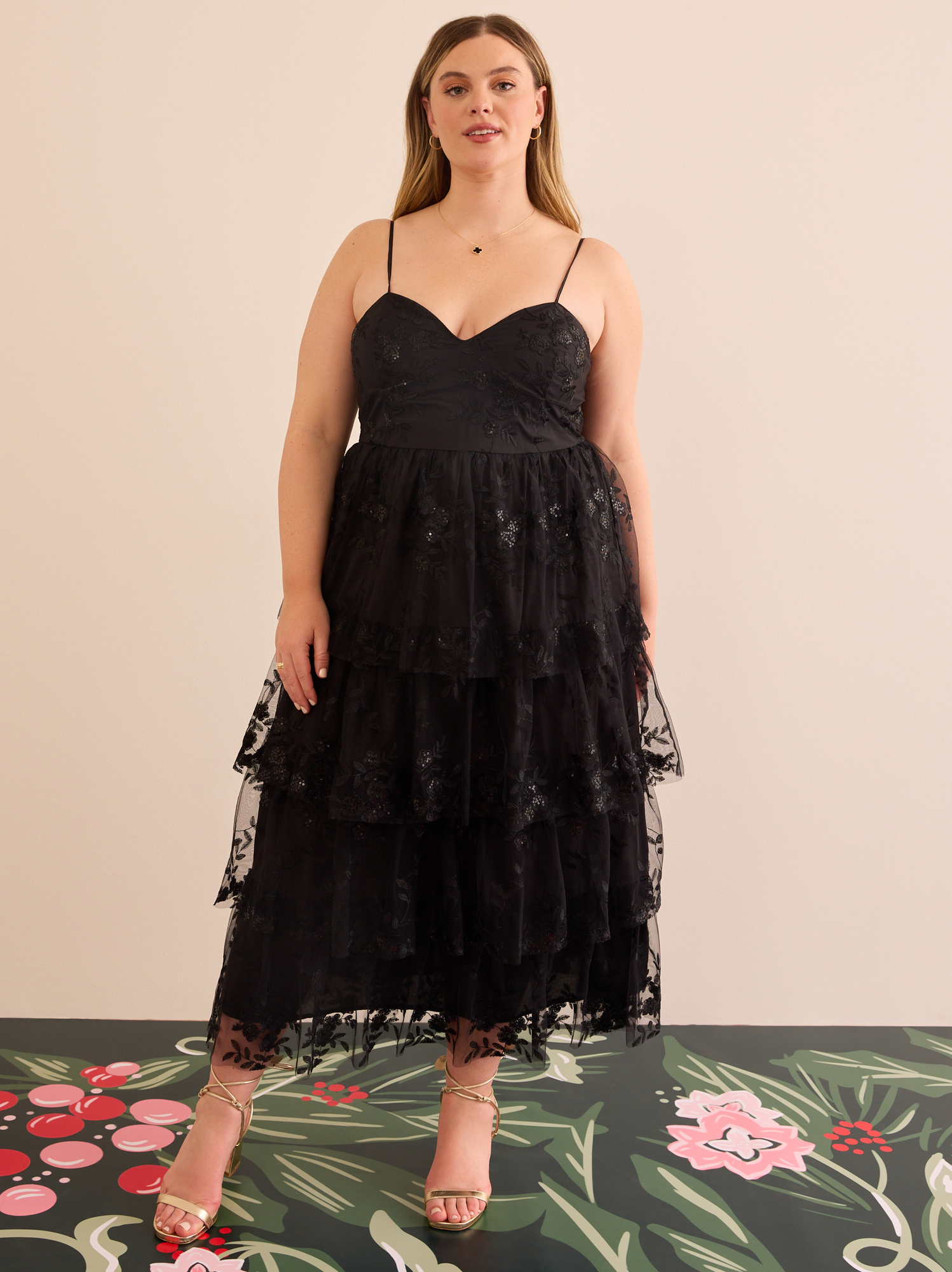 Rue Sequin Lace Maxi Dress in Black Arula
