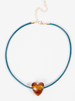 Glass Heart Pendant Cord Choker Necklace - ARULA