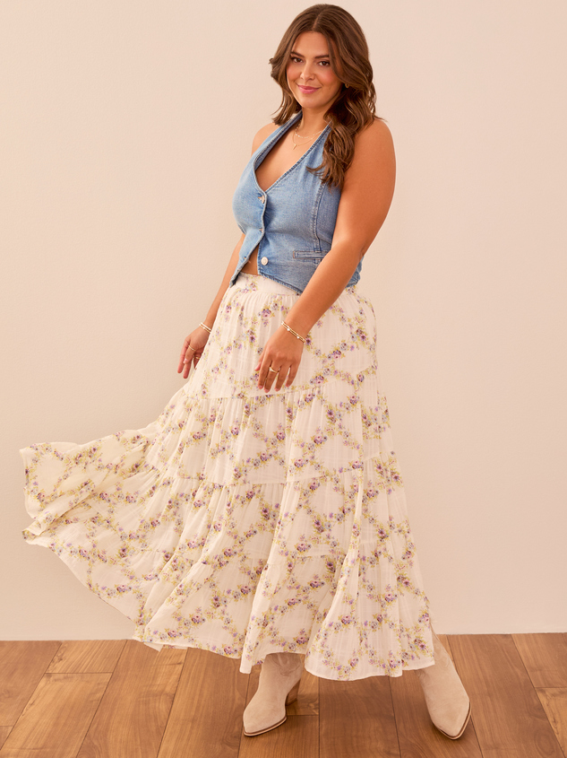 Iyla Floral Tiered Midi Skirt Detail 2 - ARULA