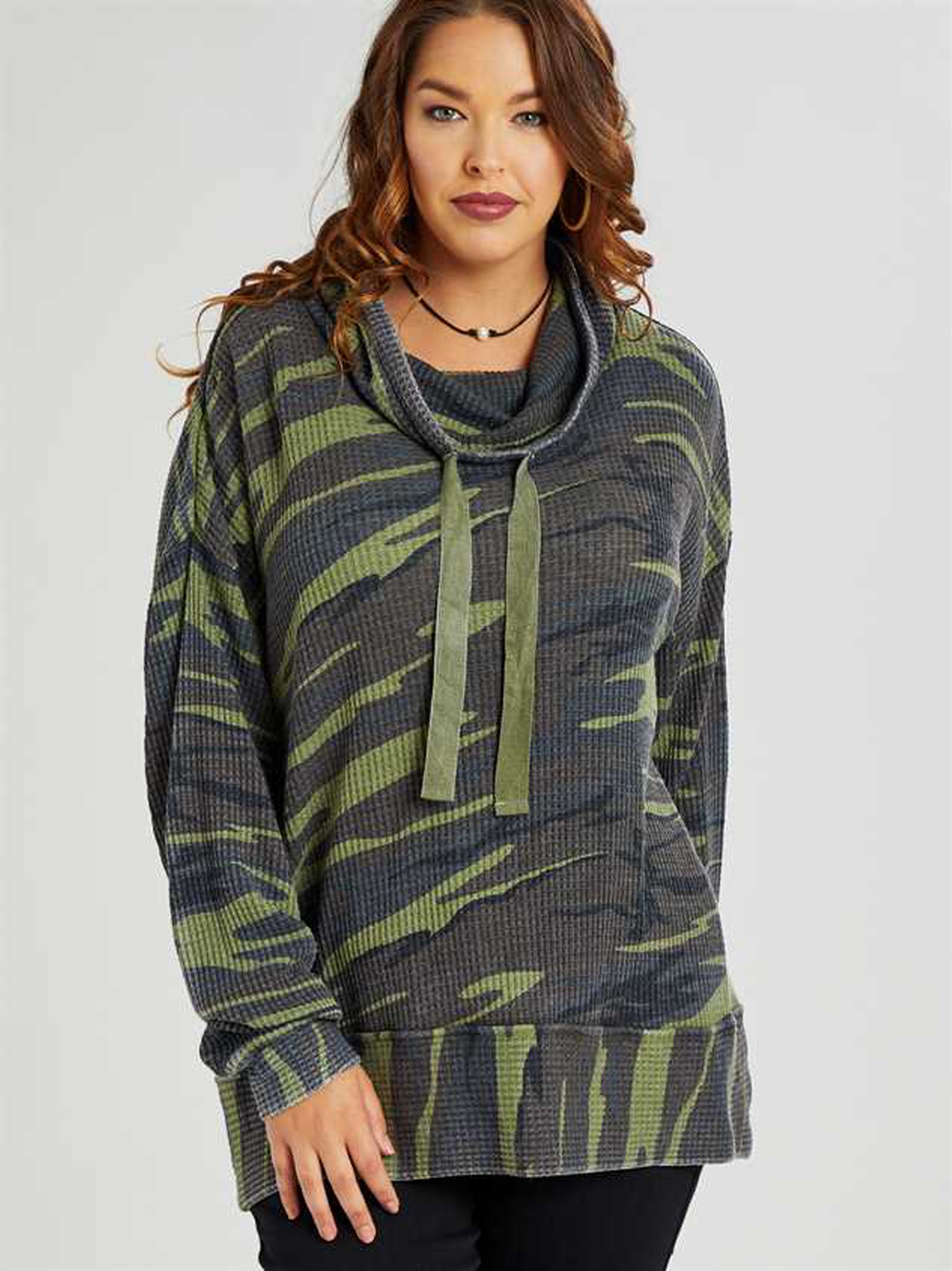 Dreamin in Thermal Camo Cowl Neck Top ARULA