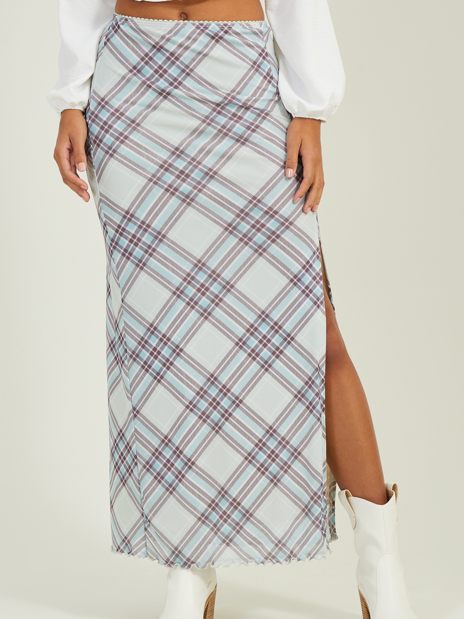 Plaid Mesh Maxi Skirt