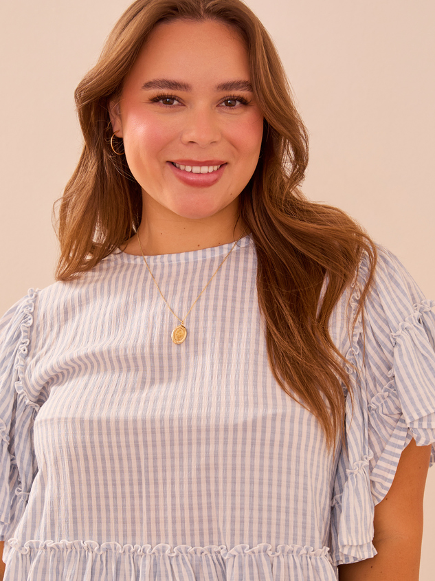 Delilah Striped Flutter Sleeve Top Detail 4 - ARULA