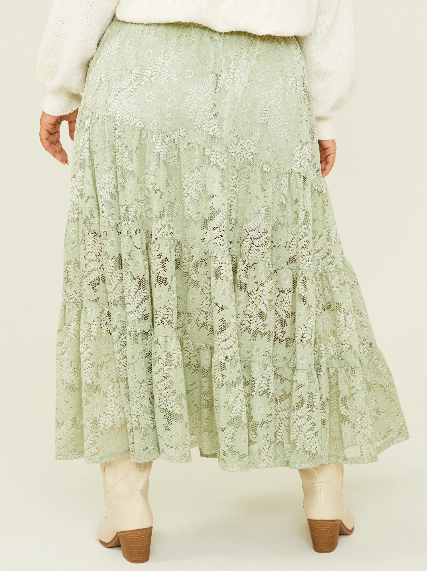 Harper Lace Tiered Maxi Skirt in Sage Arula