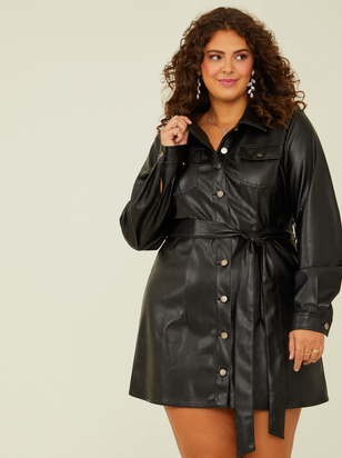 Tana Vegan Leather Belted Dress - ARULA