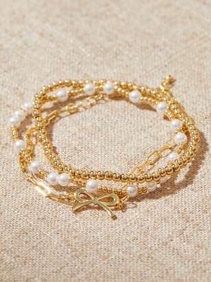 18K Gold Beaded Bow Bracelet Pack - ARULA