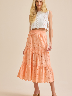 Sailor Eyelet Midi Skirt - ARULA - 
