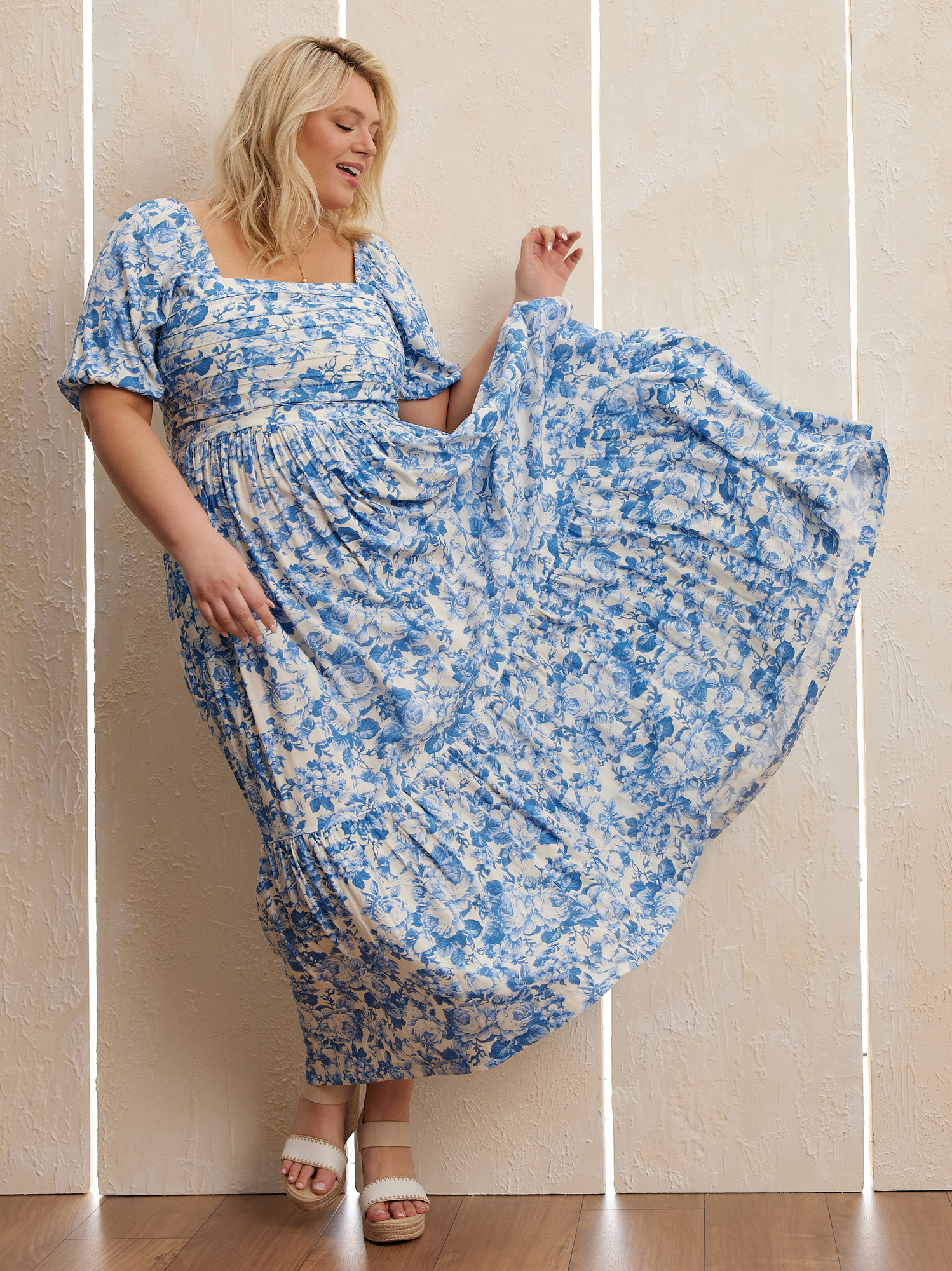 Blue floral 2024 wrap maxi dress