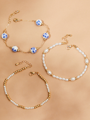 Painted Ceramic & Pearl Bracelet Set - ARULA