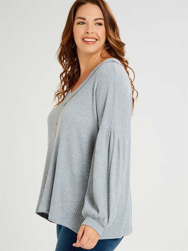 Dreamin' in Thermal Balloon Sleeve Top Detail 2 - ARULA