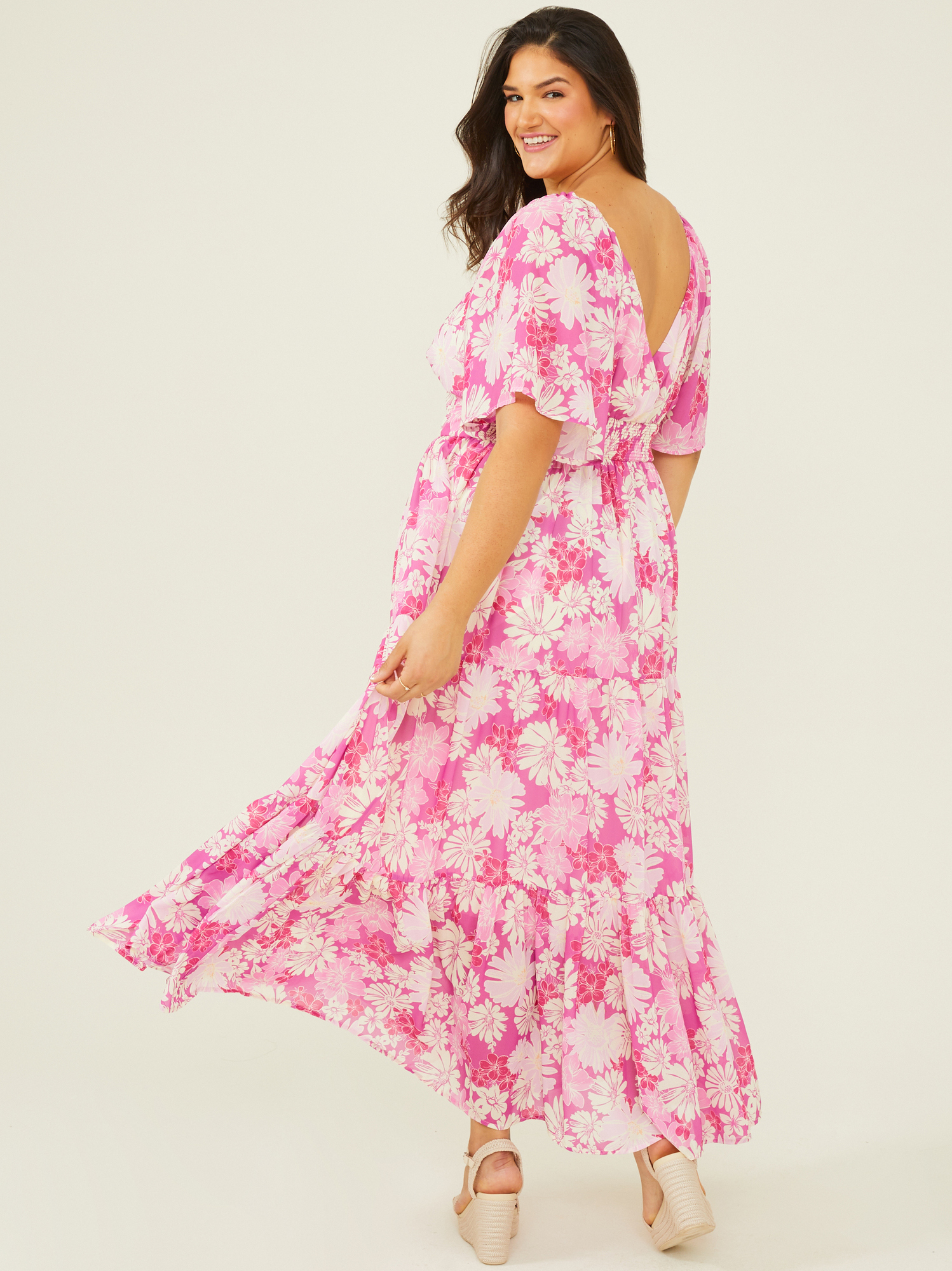 Serenity Floral Tiered Maxi Dress in Pink | Arula