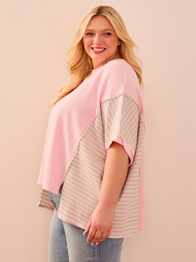 Charlie Oversized Pieced Thermal Top Detail 3 - ARULA