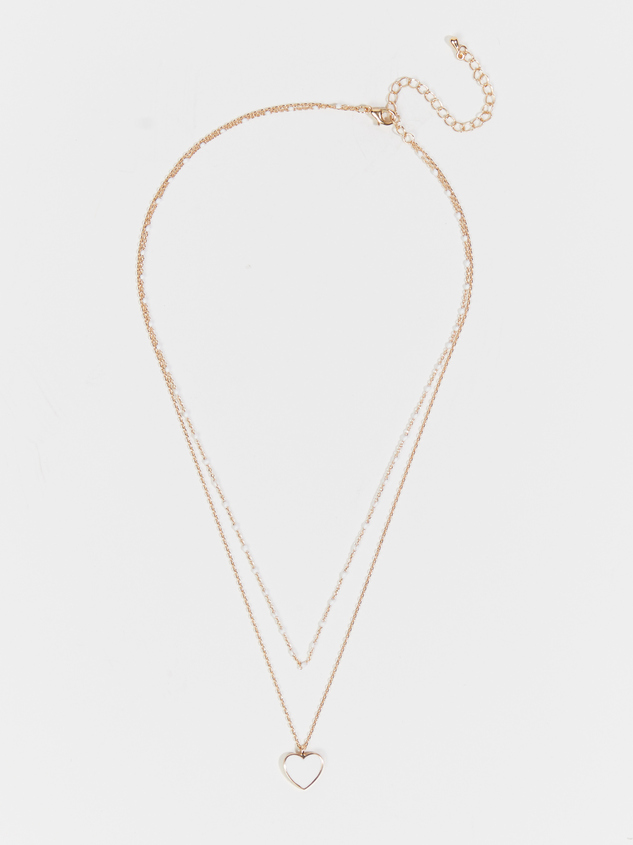 Layered Enamel Heart Necklace Detail 3 - ARULA