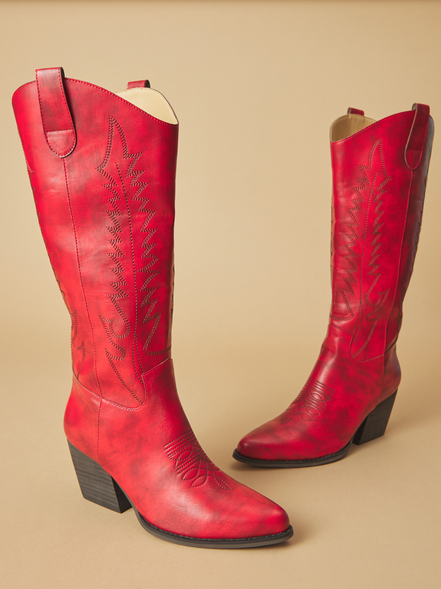 Red knee high boots wide calf hotsell