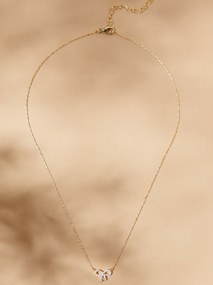 18K Gold Dimond Studded Bow Necklace - ARULA