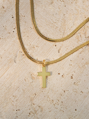 18K Gold Layered Cross Charm Necklace - ARULA