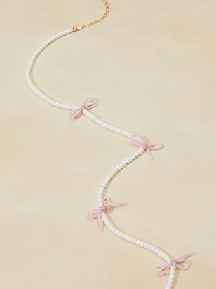 Dainty Pearl & Bow Necklace - ARULA