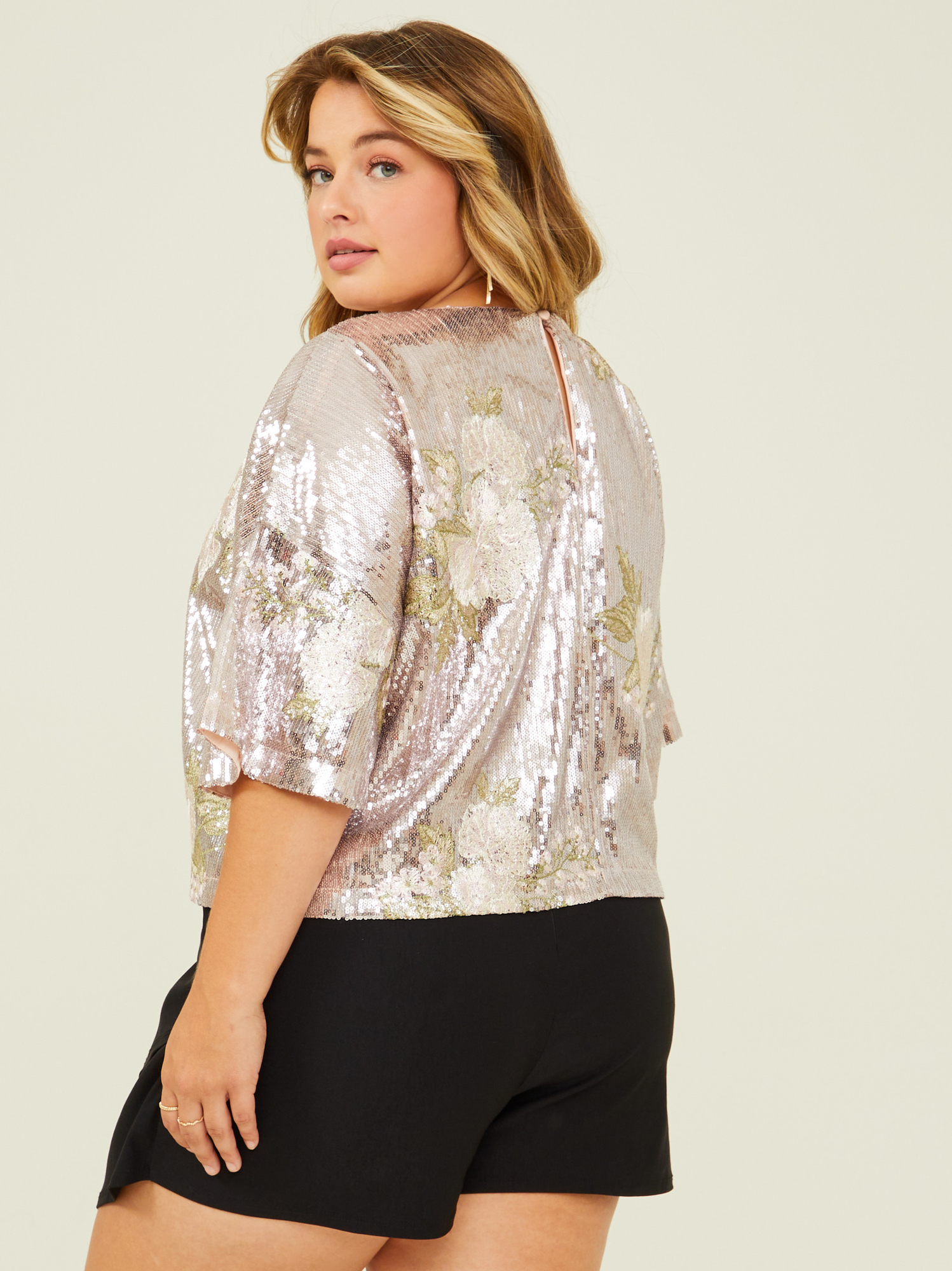Sequin Rose Top in Pink Silver | Arula