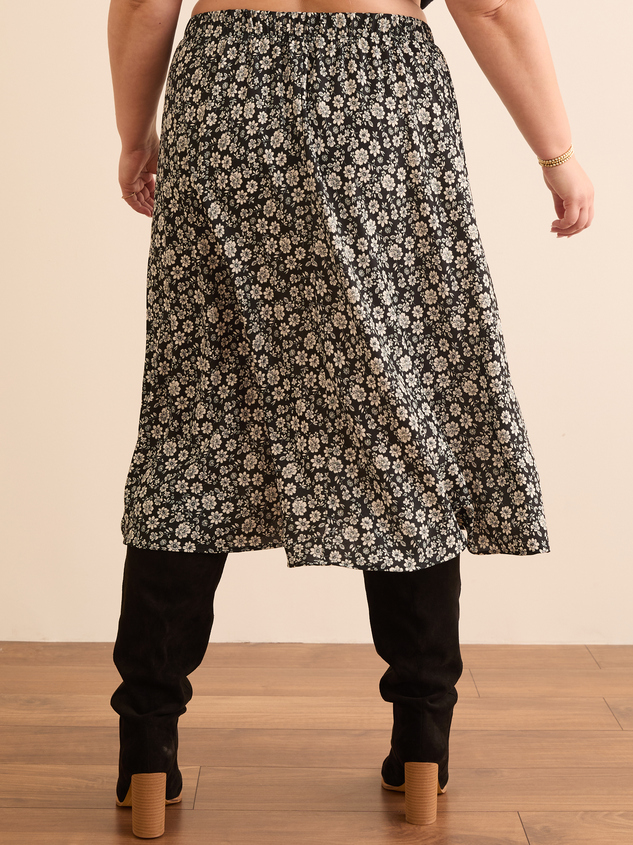 Maycie Floral Midi Skirt in Black Ivory Arula