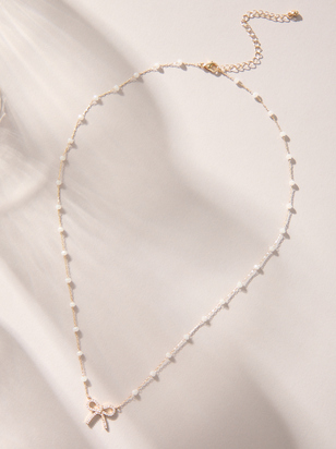 Gold Bow Beaded Necklace - ARULA