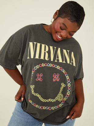 Nirvana Floral Smiley Oversized Tee - ARULA
