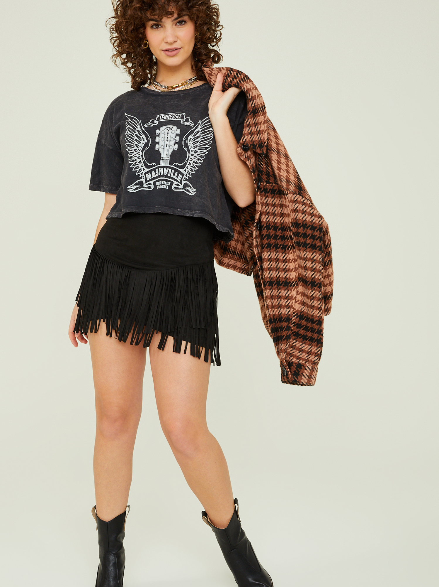 Black fringe suede skirt sale