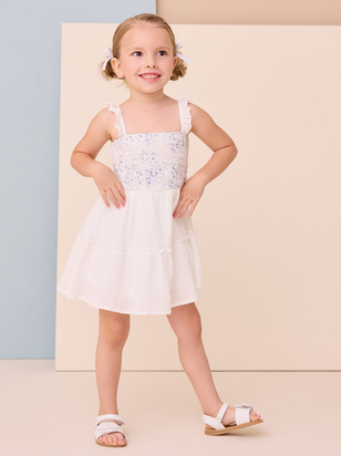 Serena Stripe Floral Embroidered Dress - ARULA - 