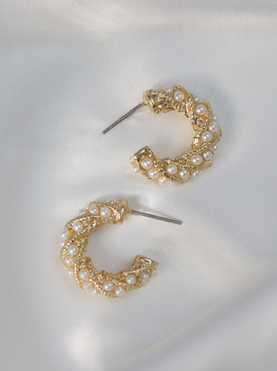 Twisted Pearl Mini Hoops - ARULA - 