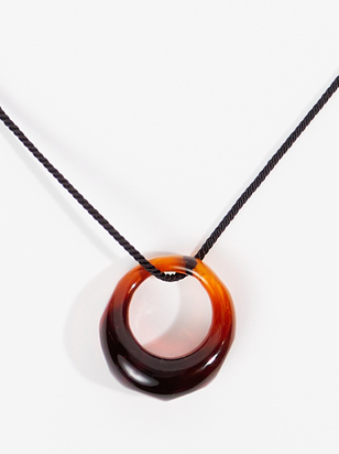Resin Crescent Pendant Cord Choker Necklace - ARULA