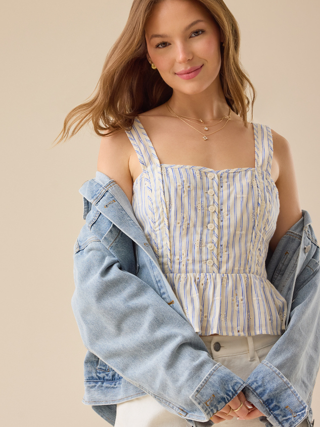 Orla Embroidered Peplum Tank Detail 3 - ARULA