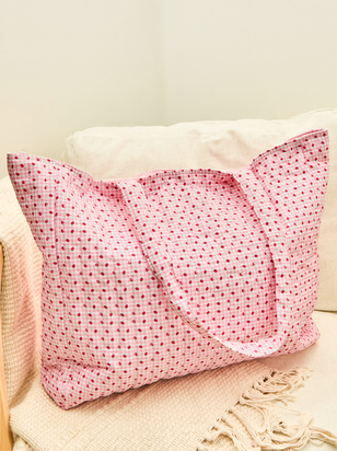 Strawberry Gingham Quilted Tote Bag - ARULA - 