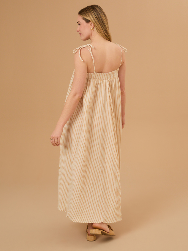 Malea Marigold Striped Mama Dress by Rylee + Cru Detail 5 - ARULA