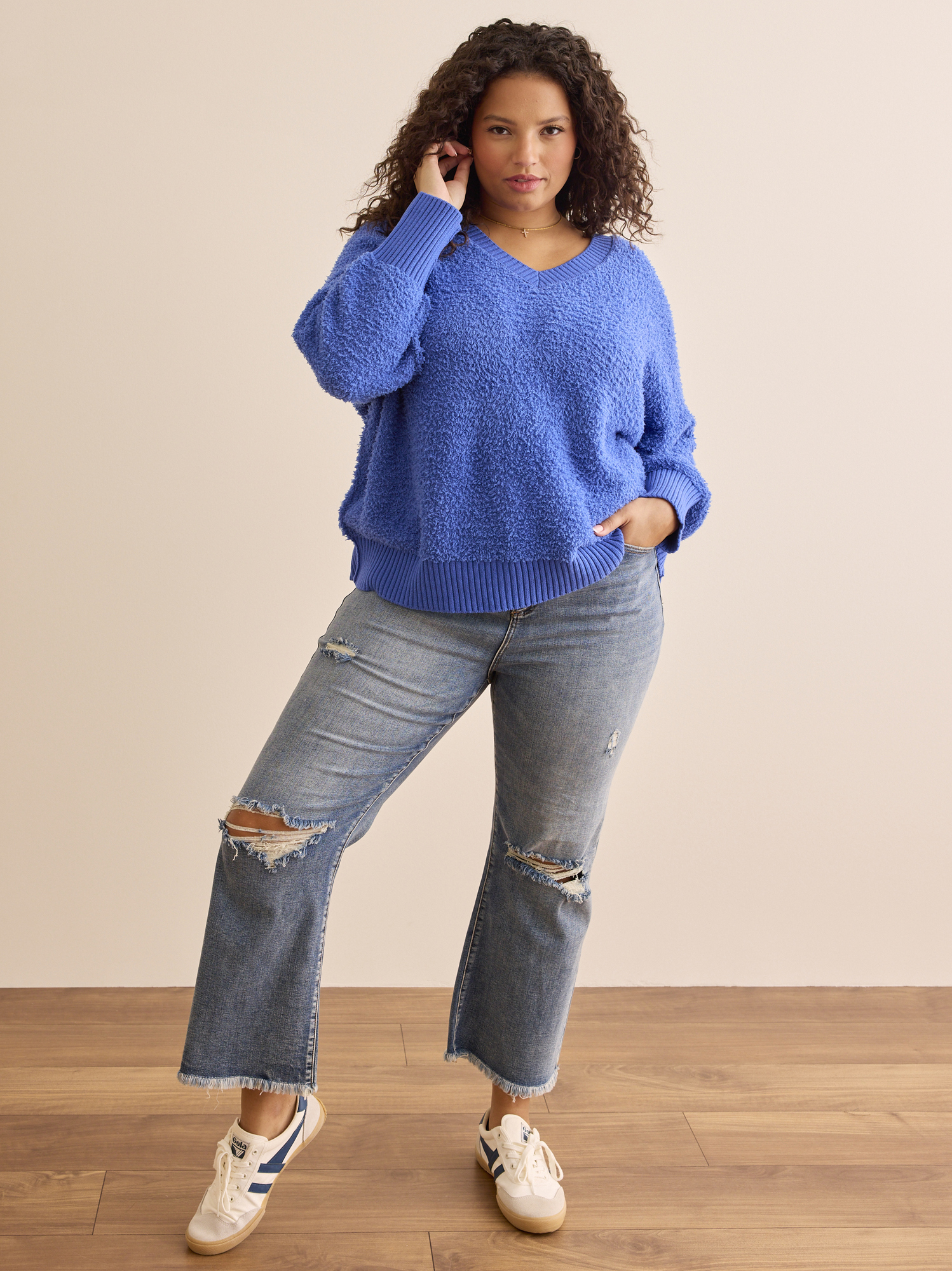 Ripped v neck sweater 2025
