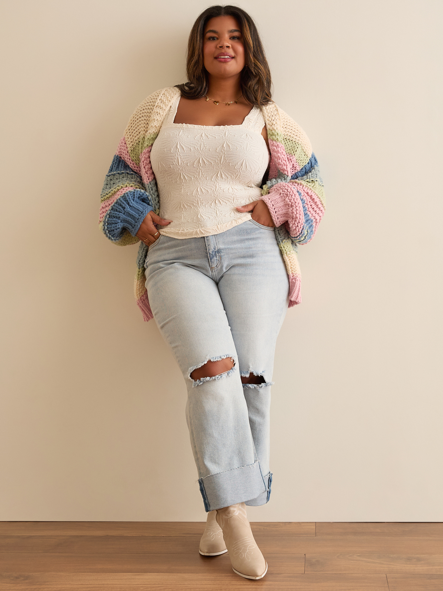 White chunky knit cardigan best sale
