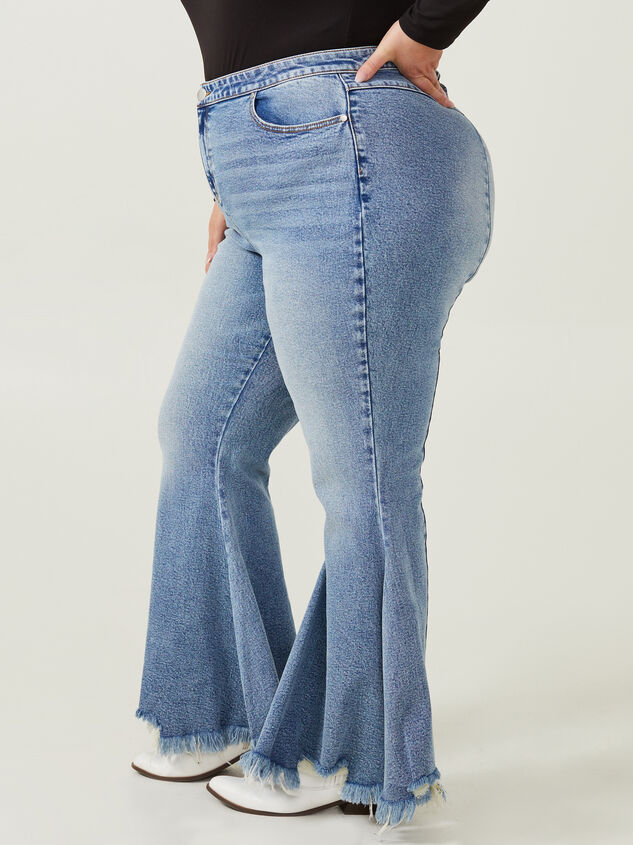 Incrediflex Lace Up Raw Hem Flare Jeans Detail 3 - ARULA